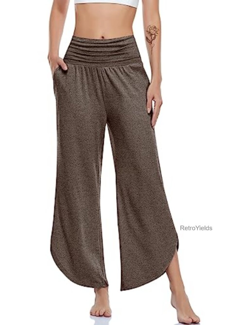 Wide Leg High Waist Yoga Pants Split Hem Pockets Flowy Lounge Sweatpants